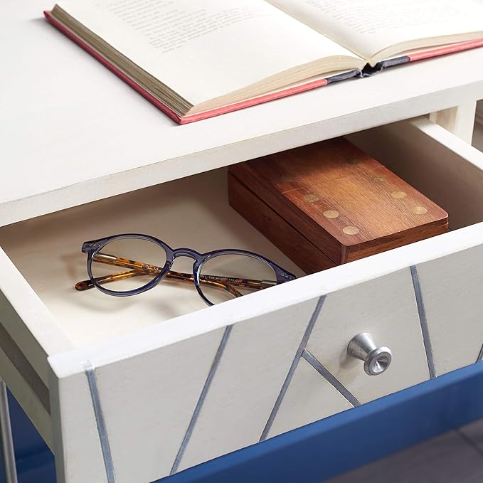 Safavieh Home Office Collection Marigold White Wash and Silver 1-Drawer Hairpin Leg Desk, 0 - LeafyLoom