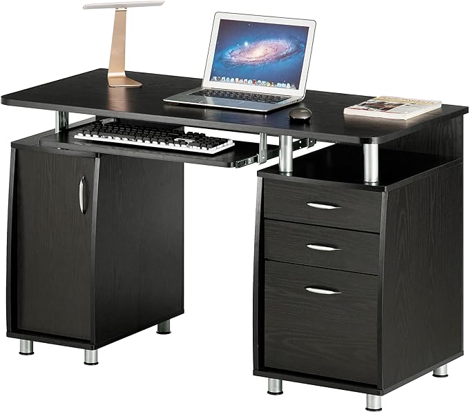 Techni Mobili 47.25" Ergonomic Computer Drawers & File Cabinet for Home Office Storage, Espresso Writing Desk, ONE SIZE - LeafyLoom