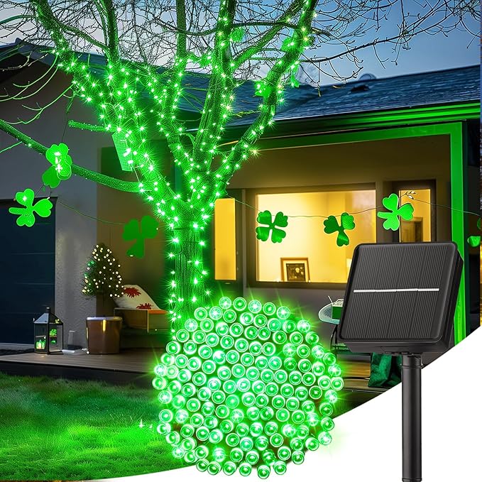 Minetom Solar String Lights Outdoor, 40FT 100 LED String Lights Solar Powered with 8 Lighting Modes, Green String Lights for St Patrick Decoration, Waterproof Solar Lights for Outside Tree Yard, Green Minetom