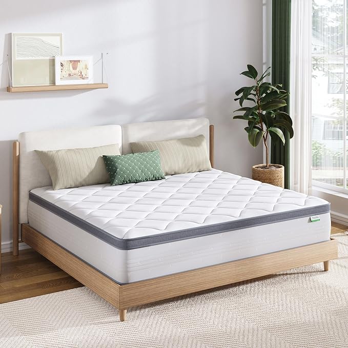 Novilla Queen Size Mattress, 10 Inch Queen Hybrid Mattress in a Box, Pocket Innerspring Mattress Queen for Motion Isolation, Pressure Relief, Sopportive & Firm Feel - LeafyLoom