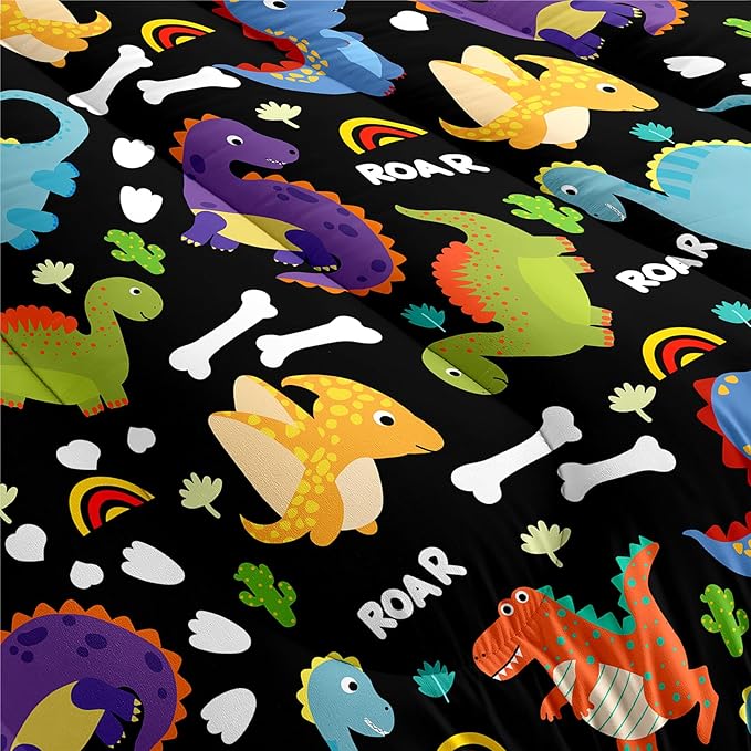 Dinosaur Comforter Set Twin - Cartoon Dinosaur Twin Bedding Set for Boys Kids Twin Size Comforter Set for Boys Soft Breathable Dino Quilt Kids Bedding Set, 1 Comforter 1 Pillowcase - LeafyLoom