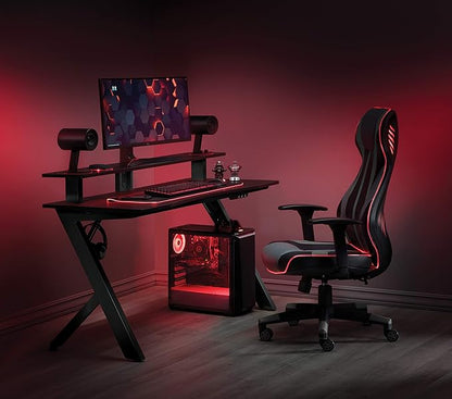 OSP Home Furnishings Area51 Battlestation Gaming Desk with Bluetooth RGB LED Lights, Matte Black - LeafyLoom