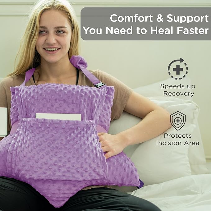 Zomaple Hysterectomy Pillow- Super Comfy Shock Absorbing Hysterectomy Recovery Pillow with 2 Pockets and Gel Pack- Tummy Pillow with Hands Placement Pou - LeafyLoom