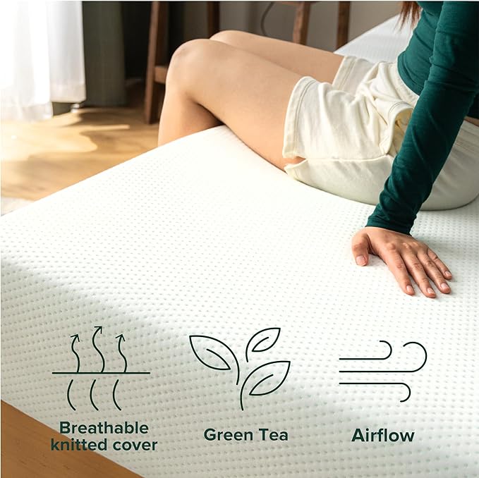 ZINUS 6 Inch Green Tea Memory Foam Mattress [New Version], Twin, Fiberglass free, Medium Firm Feel, Zoned Pressure Relief, Certified Safe Foams & Fabric, Mattress in A Box - LeafyLoom