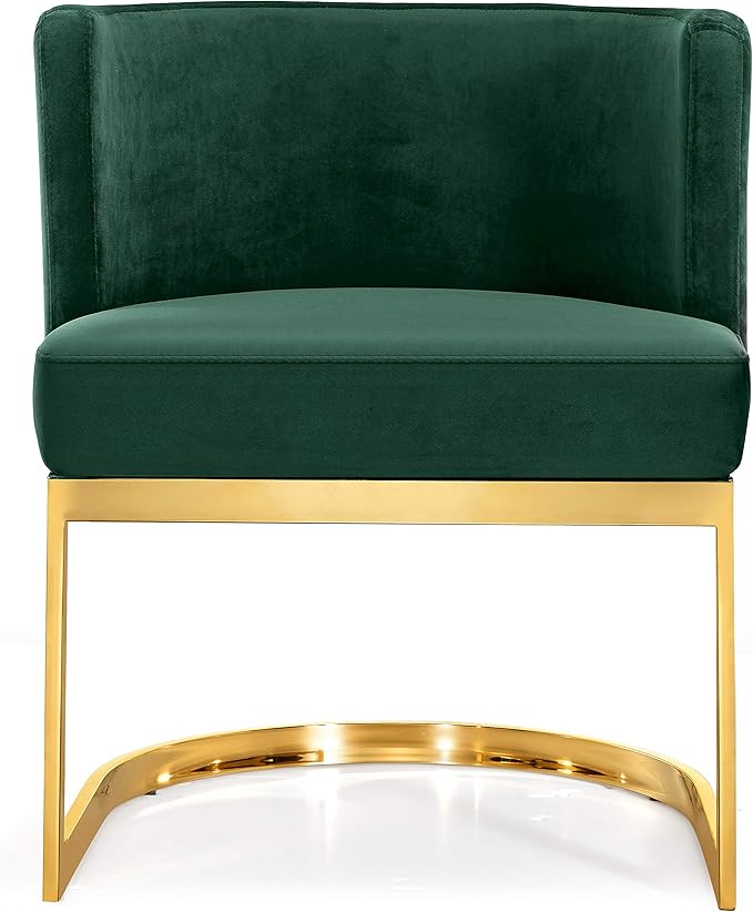 Meridian Furniture Gianna Collection Modern | Contemporary Velvet Upholstered Dining Chair with Polished Gold Metal Frame, 24" W x 22" D x 29.5" H, Green - LeafyLoom