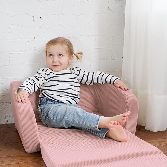 ZICOTO Comfy Kids Chair for Toddler - Stylish 2 in 1 Lounger Made of Memory Foam Easily Unfolds Into a Soft Baby Couch to Nap On - Modern Fold Out Sofa for The Little Ones - LeafyLoom