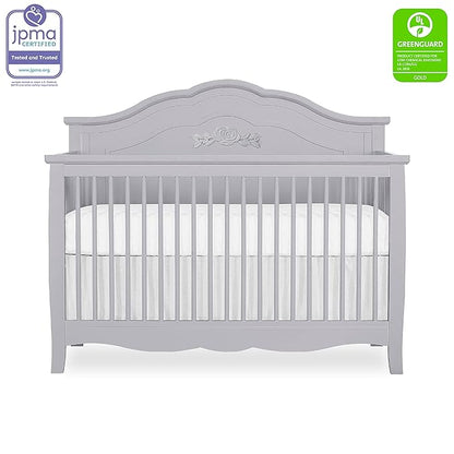 SweetPea Baby Rose 4-in-1 Convertible Crib in Silver Shimmer, Baby Crib with Spindles, Greenguard Gold Certified, Easy Assembly, Sustainable New Zealand Pinewood - LeafyLoom