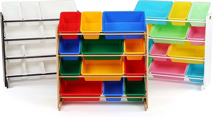 Humble Crew, Natural/Primary Kids' Toy Storage Organizer with 12 Plastic Bins, 34*35*15.5inch - LeafyLoom