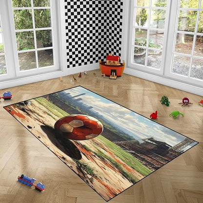 Football Rug - Football Decor for Boys Bedroom Soccer Rug for Play Area Football Printed Rug for Kids Room Basketball Rugs for Teen Boys Bedroom Playmat Area Rugs for Kids Rooms,4'×5' - LeafyLoom