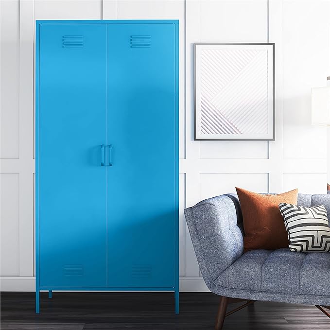 Novogratz Cache Tall 2 Door Metal Locker Cabinet, Blue - LeafyLoom