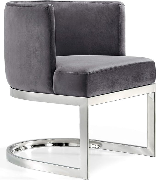 Meridian Furniture Gianna Collection Modern | Contemporary Velvet Upholstered Dining Chair with Polished Chrome Metal Frame, 24" W x 22" D x 29.5" H, Grey - LeafyLoom