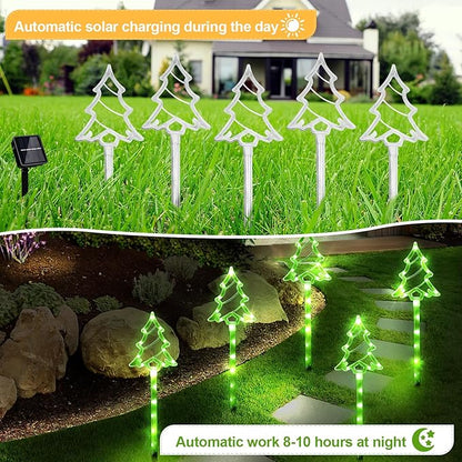 Solar Christmas Garden Lights Outdoor Decorations, 8 Modes Xmas Tree Candy Lights Waterproof Led Garden Stake Lights for Walkway Yard Lawn Porch Holiday Decor 5-Pack BRIGHTDECK