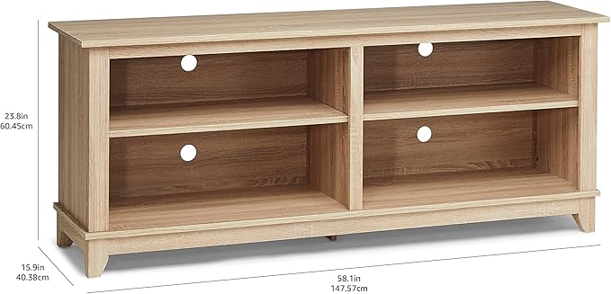 ROCKPOINT 58inch TV Stand Media Console for TV’s up to 65 Inches, Home Living Room Storage Console, Entertainment Center with 4 Open Storage Shelves, Modern TV Console Table (Natural) - LeafyLoom