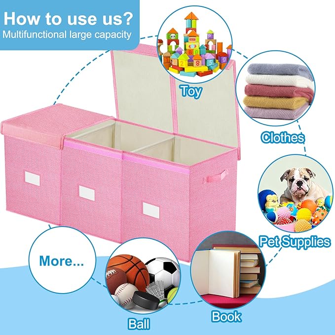 Large Toy Box Chest,Big Toy Storage Organizer,Storage Bins with Lids,Stuffed Animal Storage,Toy Bins for Kids Extra Large,Toddlers,Baby,Girls,Nursery,Living room,playroom(Pink) - LeafyLoom