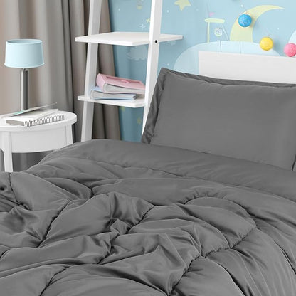 Utopia Bedding All Season Grey Comforter Set with 2 Pillow Cases, 3 Piece Soft Brushed Microfiber Kids Bedding Set for Boys/Girls, Machine Washable (Twin) - LeafyLoom