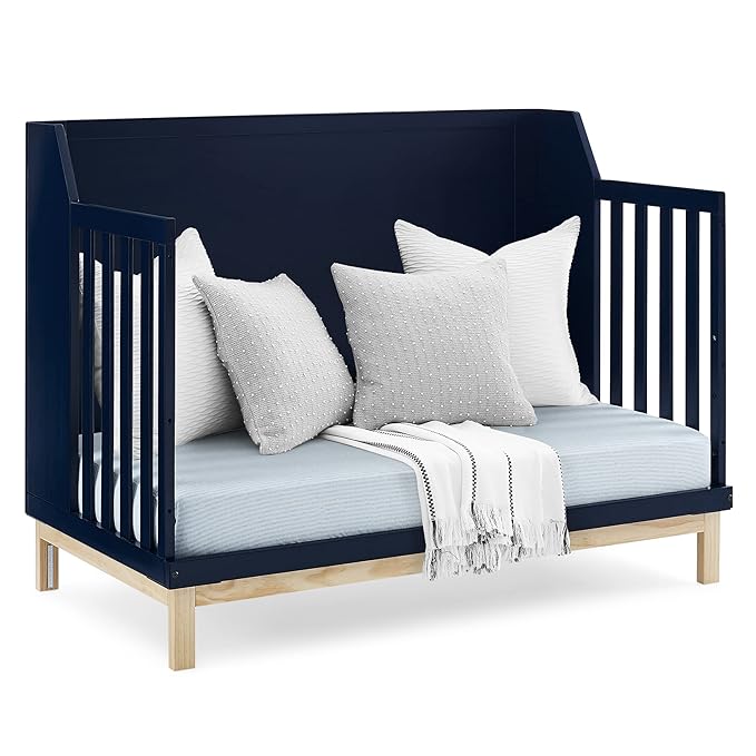 Delta Children babyGap Oxford 6-in-1 Convertible Crib + Brannan Bear Bookcase with Bins + Brannan Bear Wall Shelf with 4 Hooks, Navy/Natural (Bundle) - LeafyLoom