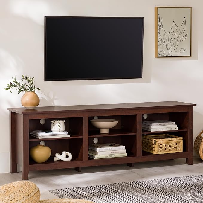 Walker Edison Wren Classic Brown TV Media Console Entertainment Center for 80 Inch Television with Storage Cubby, 70 Inch - LeafyLoom