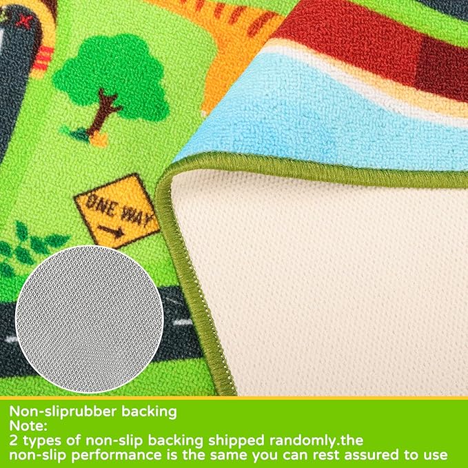 Kids Carpet Playmat Rug,59"X39.4" Dinosaur Car Rugs for Kids Toy Cars,Non Slip Dino Safari Road Map Kids Rug for Playroom Bedroom Boys,Kids Play Mat Road Rug,Track Rug Car Play Carpet for Kids - LeafyLoom