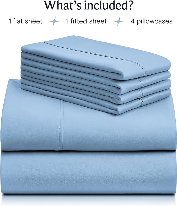 LuxClub 6 PC California King Sheet Set, Breathable Luxury Bed Sheets, Deep Pockets 18" Wrinkle Free Cooling Sheets Machine Washable Hotel Bedding Silky Soft - Sky Cal King - LeafyLoom