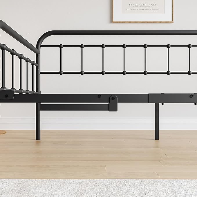 Twin Size Metal Daybed Frame with Trundle and Headboard,Guest Room Multifunctional Heavy Duty Sofa Bed Platform w/Steel Slat Support & Easy Assembly,for Adult Kid Boy Girl,Black - LeafyLoom