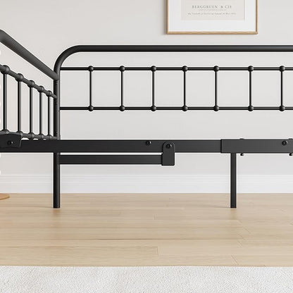 Twin Size Metal Daybed Frame with Trundle and Headboard,Guest Room Multifunctional Heavy Duty Sofa Bed Platform w/Steel Slat Support & Easy Assembly,for Adult Kid Boy Girl,Black - LeafyLoom