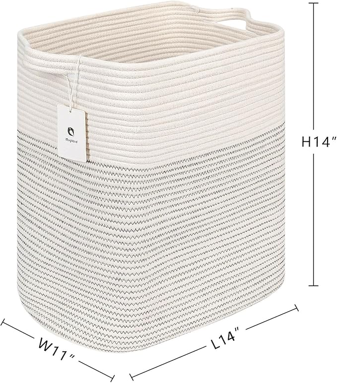 Cloth Large Blanket Basket,Storage Basket Bins Rectangle Small Woven Baskets for Storage, Nursery Cotton Rope Basket Living Room, Toy Basket For Organizing, Clothes Laundry Baskets set of 2 - LeafyLoom