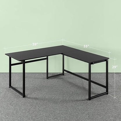 ZINUS Luke 59 Inch Black Metal Corner Desk / L-Shaped Computer Desk / Office Desk / Easy, Bolt Free Assembly - LeafyLoom