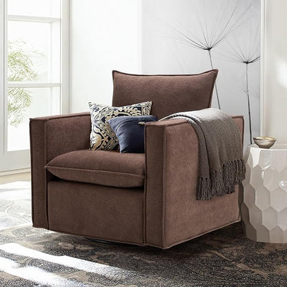 COLAMY Swivel Accent Chair for Living Room, 34inches Wide Upholstered Arm Chair with Plump Back Pillow, Modern Sofa Living Room Chair for Bedroom, Corner, Reading Nook-Brown - LeafyLoom