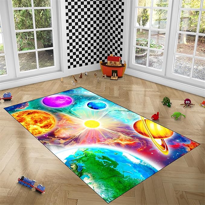 Space Rug for Boys Room - Solar System Rugs for Boys Bedroom Outer Space Area Rug for Boys Bedroom Kids Rugs for Playroom Galaxy Area Rugs for Kids Bedroom Space Rug Living Room,4'5''×6' - LeafyLoom