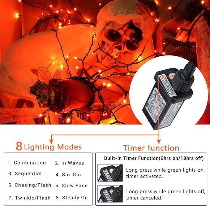 Toodour Halloween Orange Lights, 131ft 350 LED Plug in Halloween String Lights with 8 Modes and Timer, Connectable Outdoor Halloween Lights for Home, Party, Indoor Halloween Decor Toodour