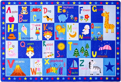 Terrug Kids Rugs ABC Alphabet Carpet Playmat, Word Educational Area Rug, Non Slip Cute Cartoon Daycare Supplies, Kids Gift for Playroom, Classroom, Bedroom and Nursery (3x5 Feet) - LeafyLoom