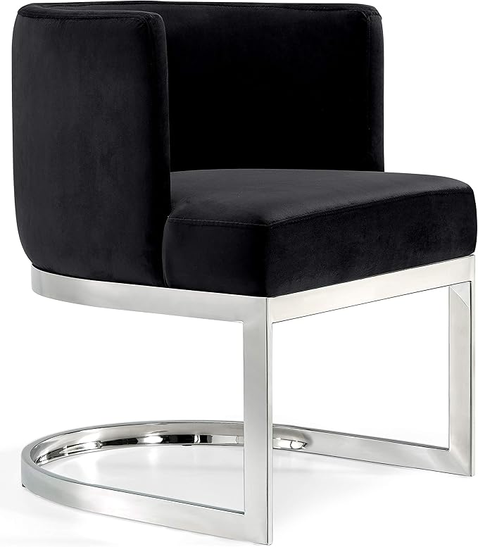 Meridian Furniture Gianna Collection Modern | Contemporary Velvet Upholstered Dining Chair with Polished Chrome Metal Frame, 24" W x 22" D x 29.5" H, Black - LeafyLoom