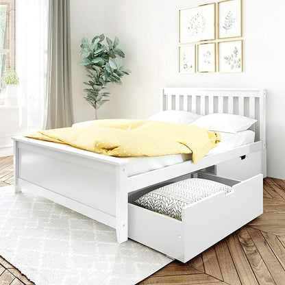 Max & Lily Full Bed, Bed Frame with Headboard For Kids with Storage Drawers, Slatted, White - LeafyLoom