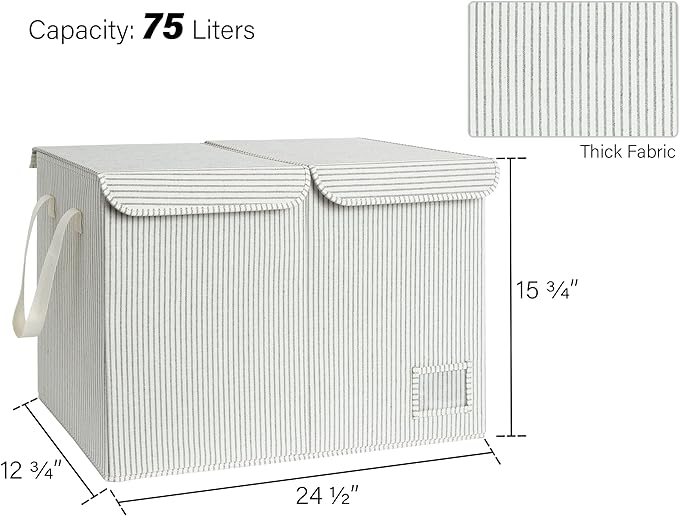 StorageWorks Toy Storage Organizer with Flip-Top Lids, Large Toy Chest for Living Room, Nursery Room, Playroom, Large Toy Bins for Toddlers, Gray and White Stripes, 24 ¾"L x 13" W x 16" H - LeafyLoom