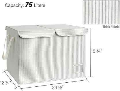 StorageWorks Toy Storage Organizer with Flip-Top Lids, Large Toy Chest for Living Room, Nursery Room, Playroom, Large Toy Bins for Toddlers, Gray and White Stripes, 24 ¾"L x 13" W x 16" H - LeafyLoom