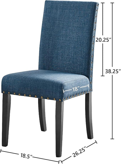 New Classic Furniture Crispin Dining Chair (Set of Four), 100% Polyester Marine Blue Fabric with Espresso Legs - LeafyLoom