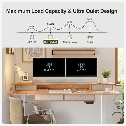 BANTI Height Adjustable Electric Standing Desk with 4 Drawers, 55 x 24 Inch Table with Storage Shelf, Sit Stand Desk, Light Rustic Brown Top - LeafyLoom