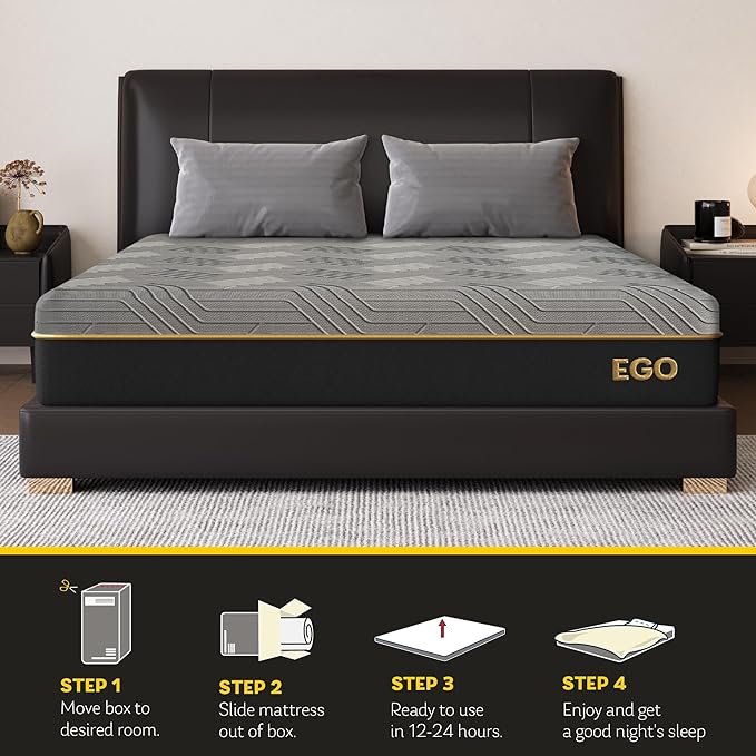 EGOHOME 12 Inch Queen Mattress, Copper Gel Cooling Memory Foam Mattress for Back Pain Relief,Therapeutic Double Matress Bed in a Box, CertiPUR-US Certified, 60x80x12 Black - LeafyLoom