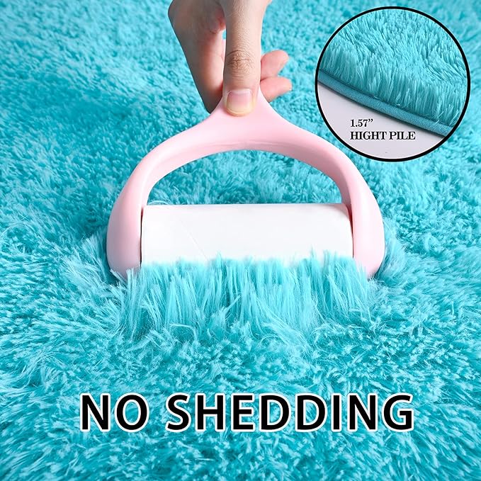 Merelax Soft Shaggy Rug for Kids Bedroom, Oval 2.6'x5.3' Teal Plush Fluffy Carpets for Living Room, Furry Carpet for Teen Girls Room, Anti-skid Fuzzy Comfy Rug for Nursery Decor Cute Baby Play Mat - LeafyLoom