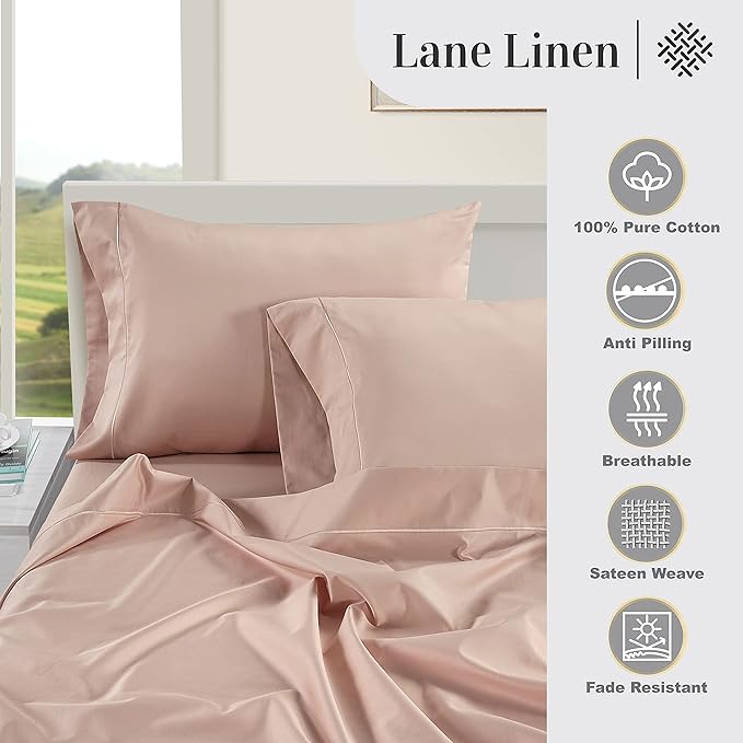 LANE LINEN Luxury 100% Egyptian Cotton Bed Sheets - 1000 Thread Count 4-Piece Sepia Rose Calking Set Long Staple Bedding Sateen Weave Hotel Fits Upto 17" Mattress - LeafyLoom