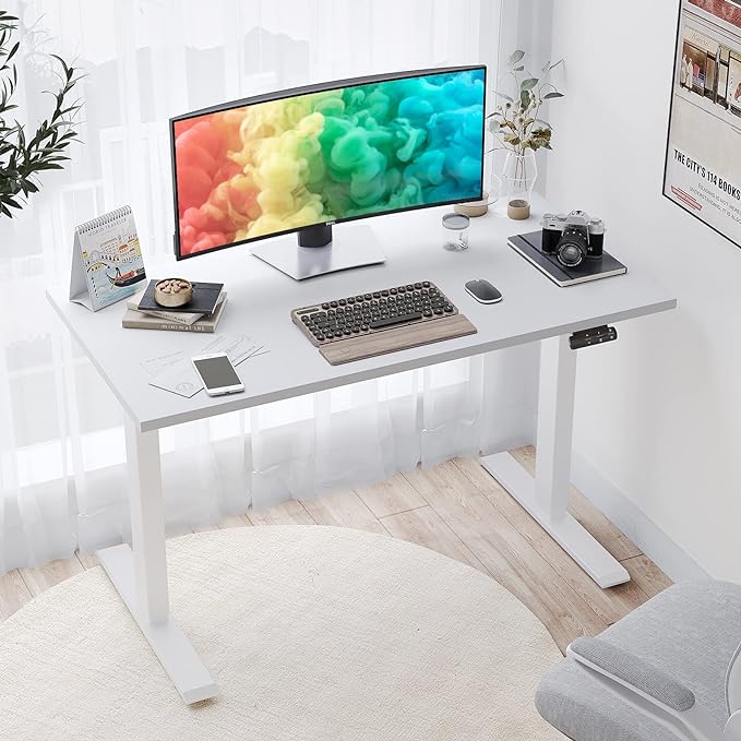 Sunon Sit Laptop Computer Writing Workstations with 3 Pre-Set and USB Port 48" for Home Office Smart Advanced Standing Desk, White - LeafyLoom