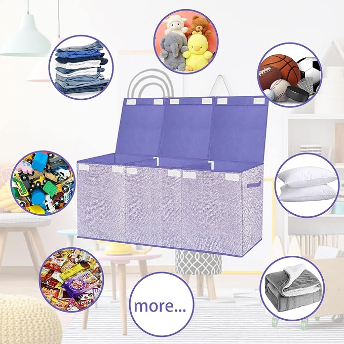 Toy Storage Box for Kids,Extra Large Toy Box Chest with Lids,Foldable Toy Organizers and Storage Bins with Handles for Nursery,Home,Office 35.8"x12.6"x16"(Purple) - LeafyLoom