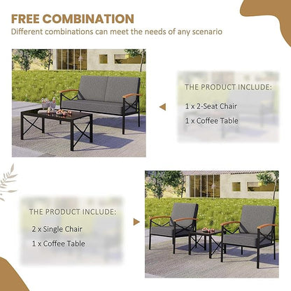 Shintenchi 5 Piece Outdoor Patio Furniture Set, Metal Sofa Conversation Set, including Loveseat, Two Single Chairs and Two Coffee Tables for Backyard, Patio, Balcony, Poolside (Dark Grey) - LeafyLoom