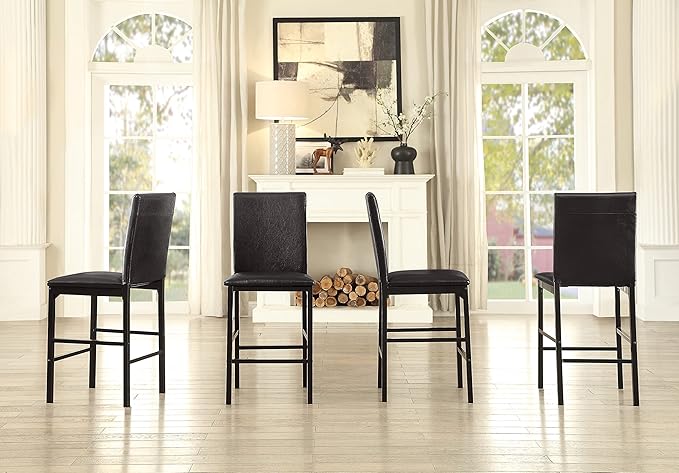 Homelegance Tempe Dining Counter Height Chair (Set of 4), Faux Leather, Dark Brown - LeafyLoom