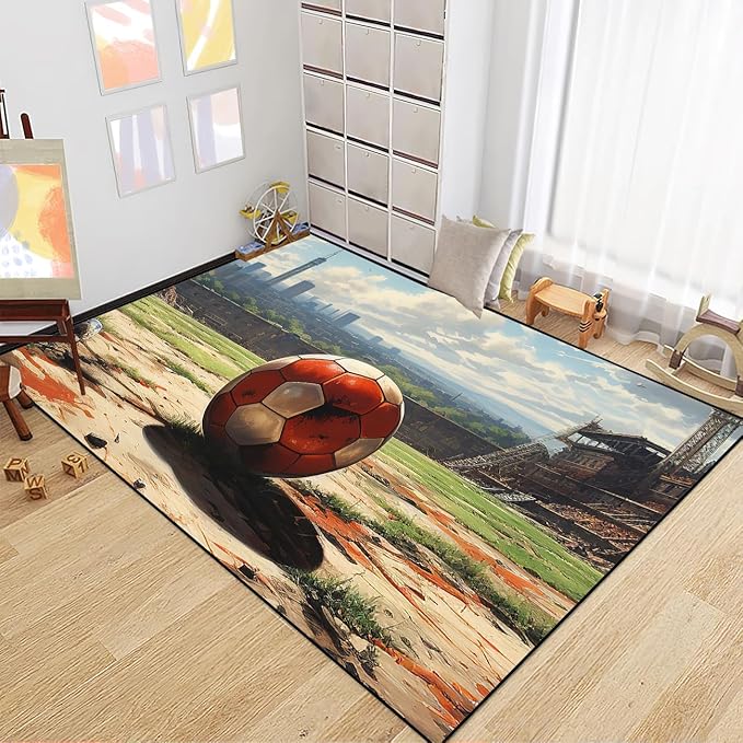 Football Rug - Football Decor for Boys Bedroom Soccer Rug for Play Area Football Printed Rug for Kids Room Basketball Rugs for Teen Boys Bedroom Playmat Area Rugs for Kids Rooms,4'×5' - LeafyLoom