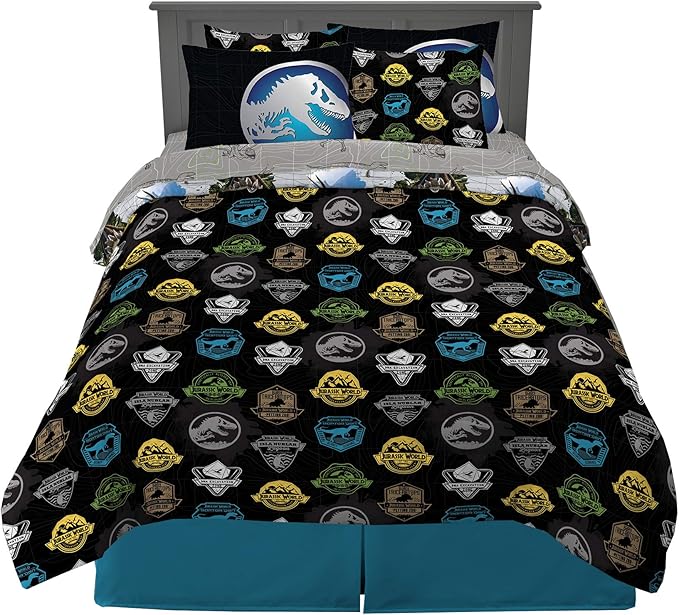 Franco Kids Bedding Super Soft Comforter and Sheet Set with Sham, 7 Piece Full Size, Jurassic World - LeafyLoom