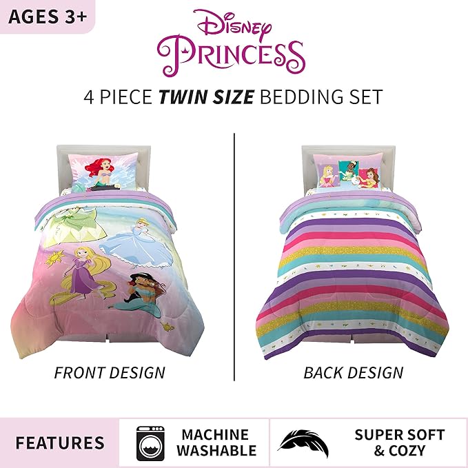 Disney Princess Ariel Kids Bedding Super Soft Comforter And Sheet Set, 4 Piece Twin Size, "Official" Disney Product By Franco - LeafyLoom