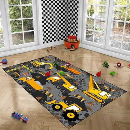 Construction Rugs for Boys Room Play Rug for Cars and Trucks Car Rug Play Mat Kids Rugs for Playroom Car Rug for Boys Room Construction Decor for Boys Room,Grey 3'×4' - LeafyLoom