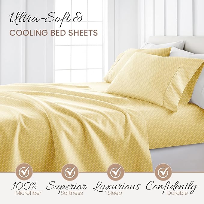 Linen Market 4 Piece California King Bedding Sheet Set (Yellow Geometric) - Sleep Better Than Ever with These Ultra-Soft & Cooling Bed Sheets for Your Cal King Size Bed - Deep Pocket Fits 16" Mattress - LeafyLoom