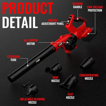 Leaf Blower, Cordless Leaf Blower for Milwaukee M18 Battery, 3 Speed Modes Up to 200MPH, 270° Rotatable Electric Leaf Blower with 4 Blowing Nozzles for Lawn Care and Yard(Battery Not Included) - LeafyLoom